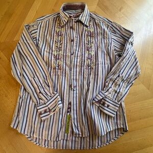 Robert Graham Purple and White Striped Shirt